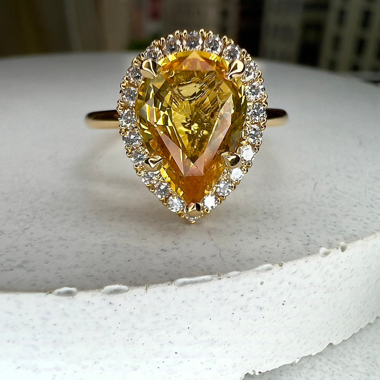 Nola 2.64 Carat Natural Oval-Cut Yellow Sapphire Halo Engagement Ring Eco-Friendly 18k Yellow Gold