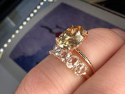 Viola Rose Cut Diamond Wedding Ring In Rose Gold Shown Worn With A 2 Carat Natural Champagne Diamond Engagement Ring