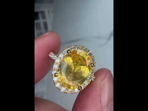 Video of Andaz 4.61 Carat Natural Oval-Cut Yellow Sapphire Halo Engagement Ring Eco-Friendly 18k Yellow Gold