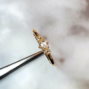 Top view- Minimalist rose cut diamond engagement ring- three stones. DANA WALDEN BRIDAL.