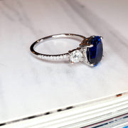 Oval blue sapphire engagement ring with diamond accents- Dana Walden Bridal NYC