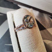 Arya aquamarine ring with diamond wreath rose gold band- DANA WALDEN BRIDAL.