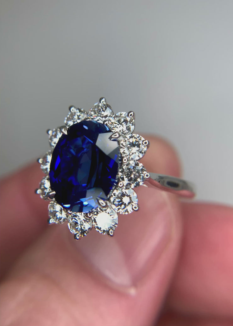 London 4.76ct Oval Blue Lab-Grown Sapphire Halo Engagement Ring