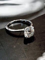 Delicate diamond solitaire with double claw prongs in platinum custom made in nyc - Bailey