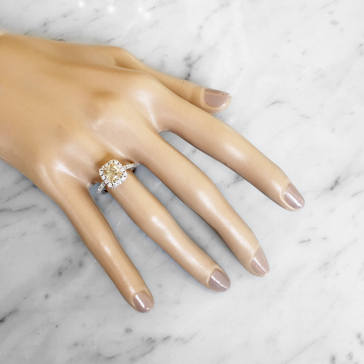 Caterina Fancy Light Yellow Diamond Halo Engagement Ring Unique