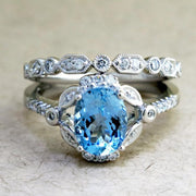 Hanneli Vintage Unique Aquamarine Engagement Ring - Antique, Estate, Avant-Garde, Oval, Different - Curated by Radika Chin - NYC - Stella Unique Art Deco Wedding Ring