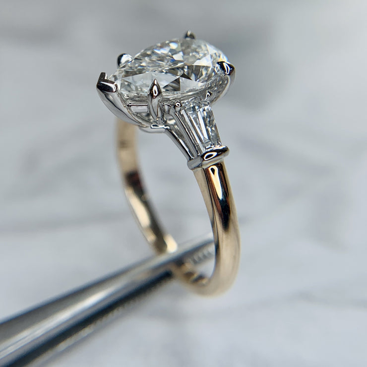 Side view: Lab diamond PETAL three stone engagement ring- DANA WALDEN BRIDAL