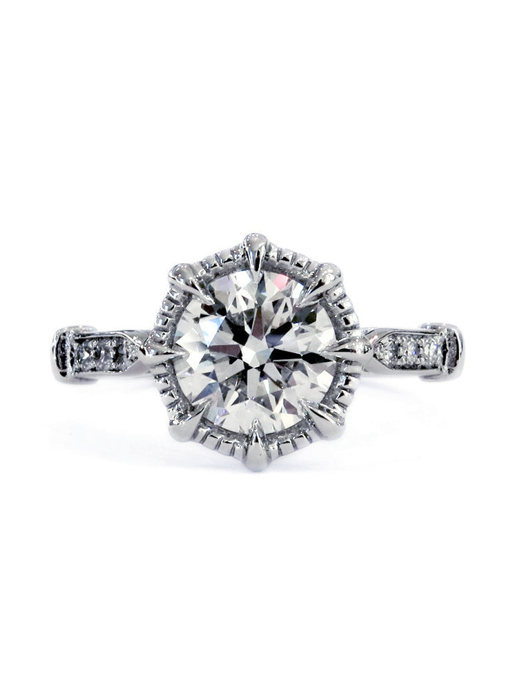 Unique diamond solitaire engagement ring by Dana Walden Bridal NYC.