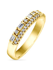 Unqiue double row diamond wedding band in yellow gold