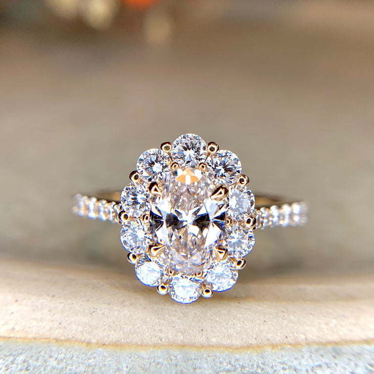 Handmade unique engagement ring, made of ethical lab-grown diamonds by Dana Walden Bridal in New York City.