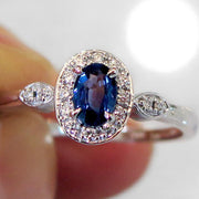 blue sapphire oval engagement ring - handmade unique engagement ring