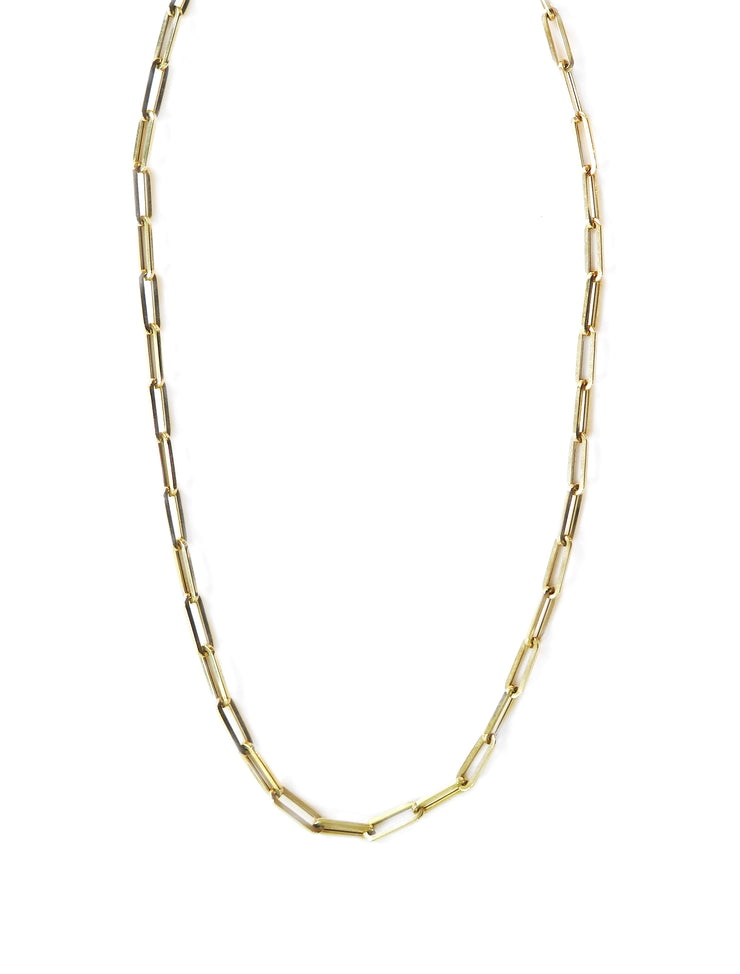 Unique paperclip necklace in yellow gold chain