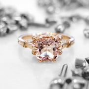 Unique cushion cut morganite engagement ring with vintage accents in rose gold - Wren
