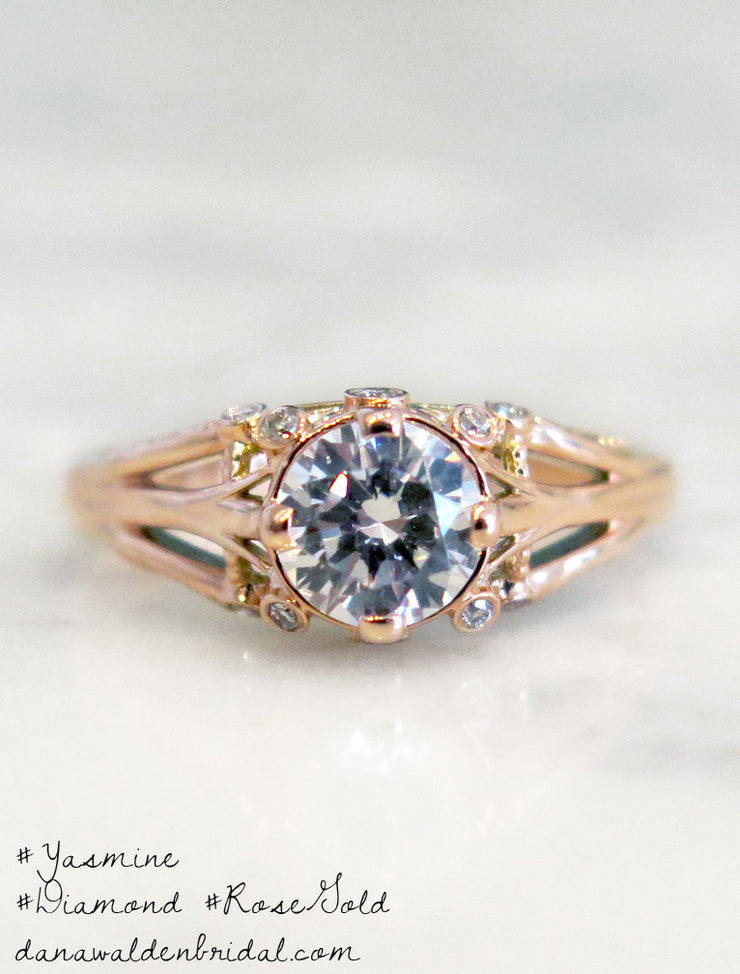 Rose Gold Engagement Ring - Vintage Inspired - Yasmine - 1 Carat Diamond - Dana Walden Bridal - NYC