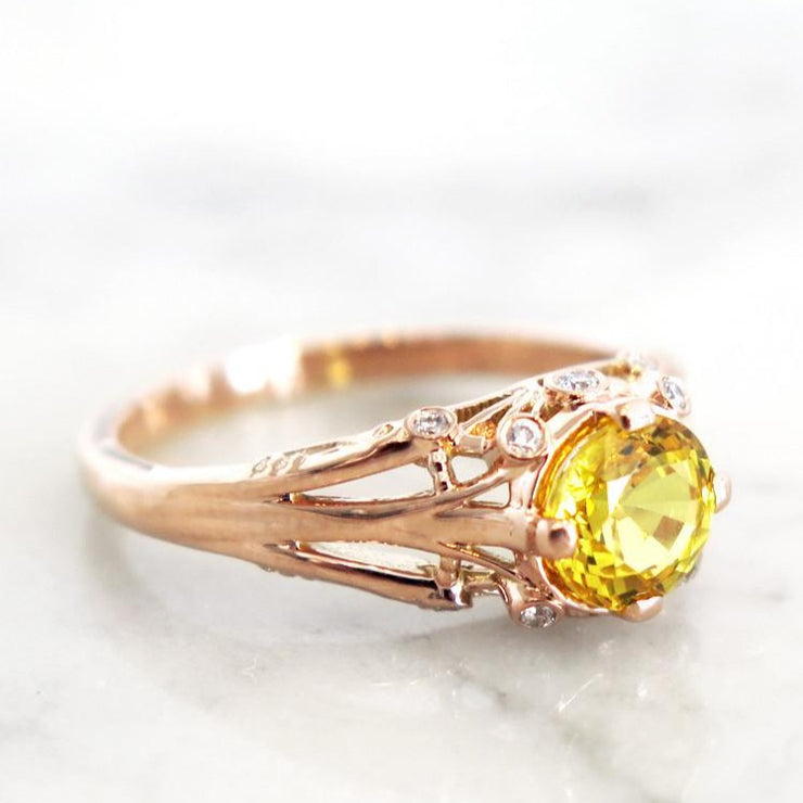Side View - Yasmine - Unqiue Engagement Ring - Yellow Sapphire And Diamonds In Rose Gold - Dana Walden Bridal - NYC