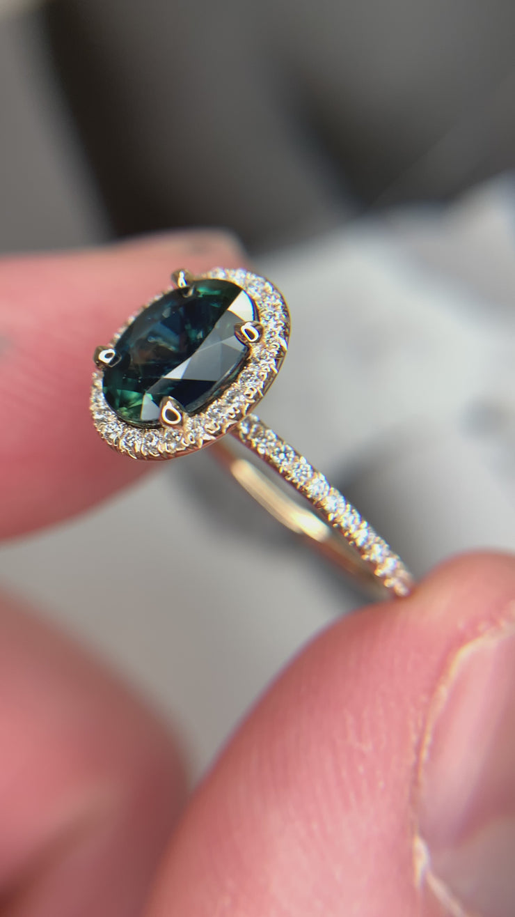 Lyna 1.45 Carat Natural Teal Sapphire Engagement Ring