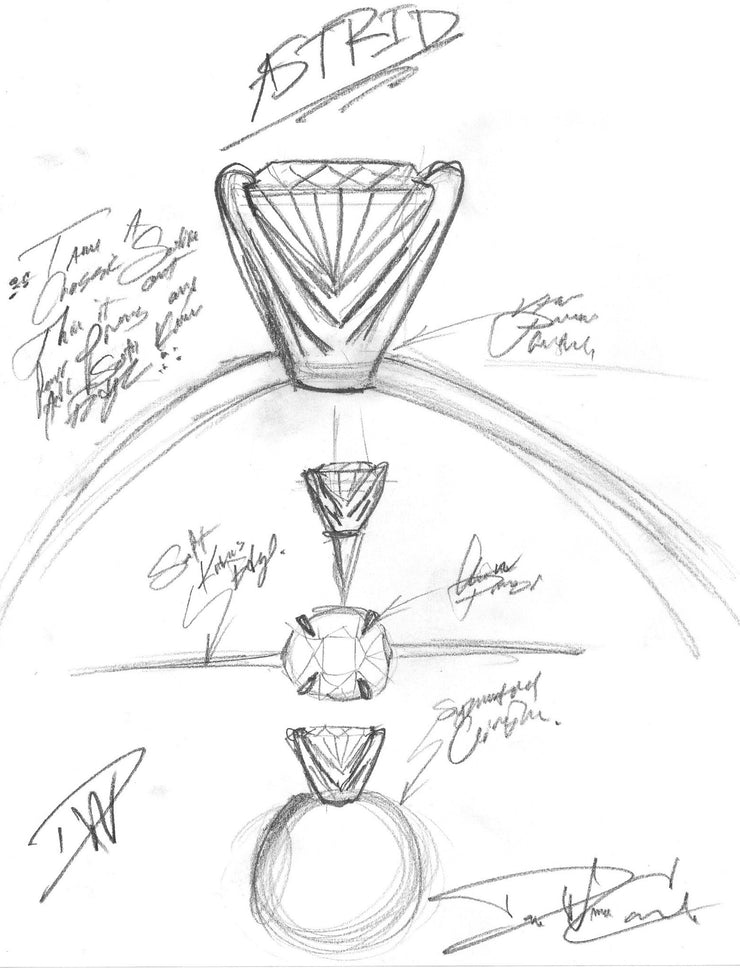 Astrid diamond engagement ring sketch by designer, Dana Walden Chin
