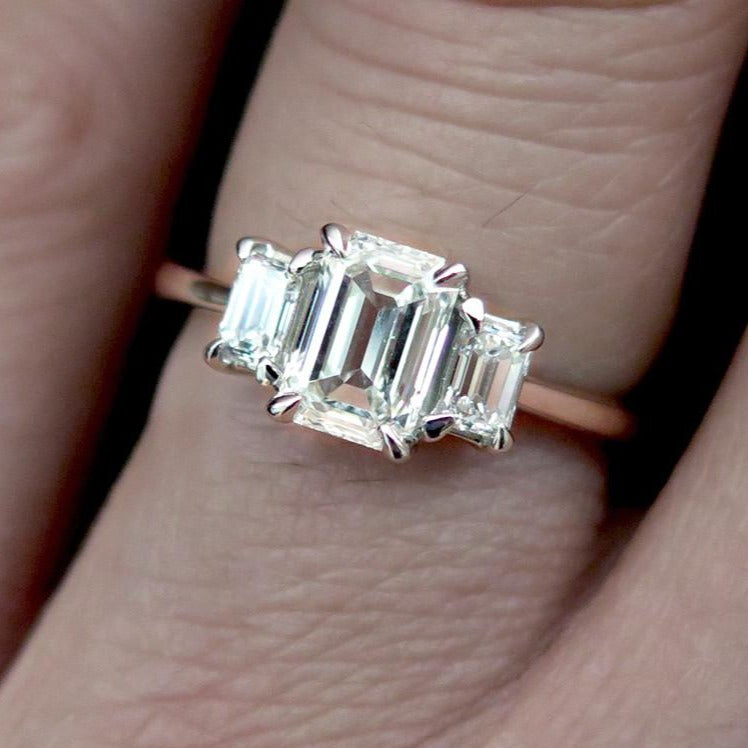 Emerald-Cut Three-Stone Diamond Engagement Ring – Unique Engagement Rings  NYC