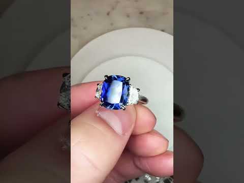 Alexandra Platinum 5.07 ct Lab Sapphire Engagement Ring with Half-Moon Diamond Accents