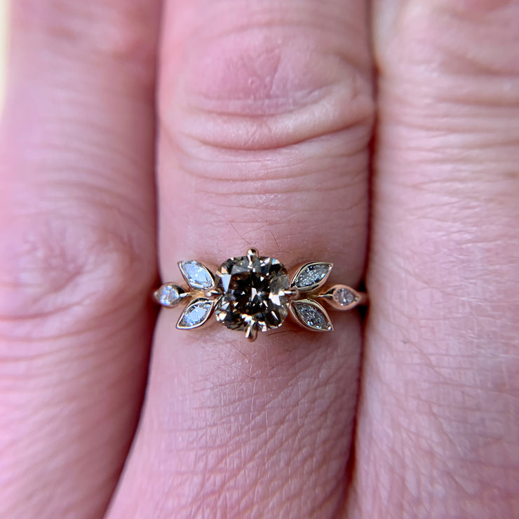 Hattie 1ct Champagne Diamond Engagement Ring shown on hand
