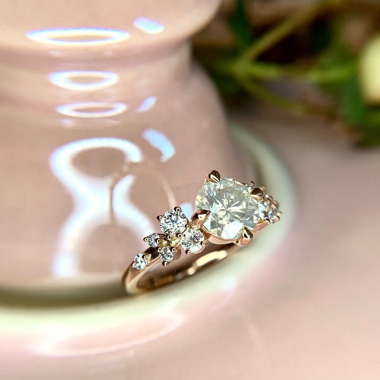 1.60 carat Grey Natural Diamond Engagement Ring with Diamond Cluster in Rose Gold  and NSEW Compass Prongs by Dana Walden Bridal NYC