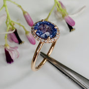 Purple Sapphire Rose Gold Halo Engagement Ring - Profile View