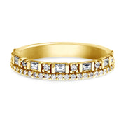 Unique double row diamond wedding band in yellow gold
