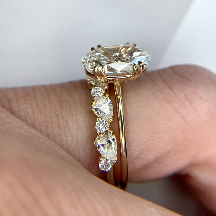 Jessa lab diamond oval solitaire engagement ring with Haniwa Diamond Band- DANA WALDEN BRIDAL.