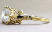 Intricate diamond engagement ring custom made in yellow gold - Lulu
