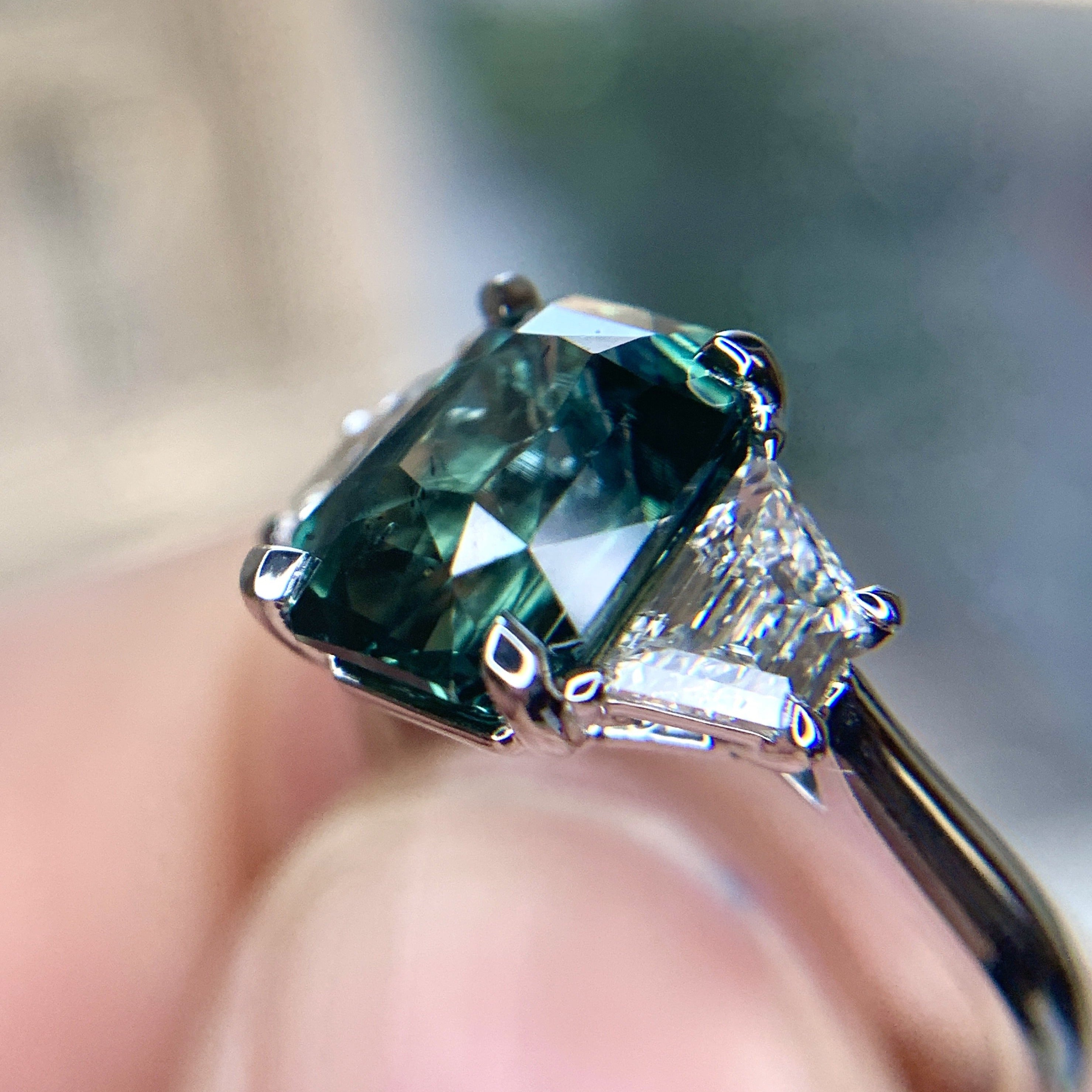 Two-Stone Diamond and Green Sapphire Ring Los Angeles | Peter Norman