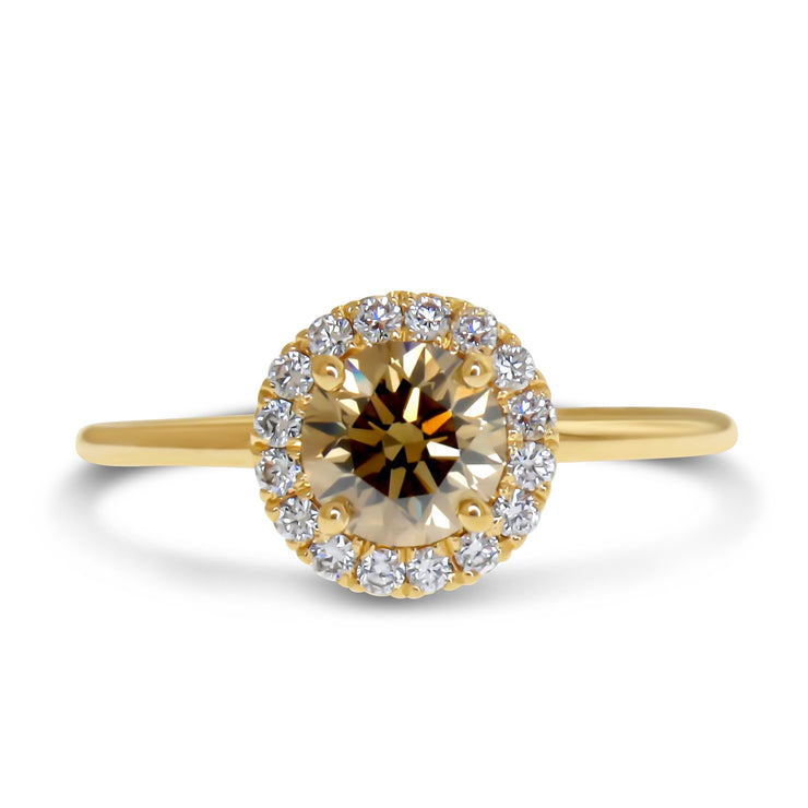 Emilia 0.55ct Natural Champagne Diamond Halo Engagement Ring Eco-Friendly 14k Yellow Gold
