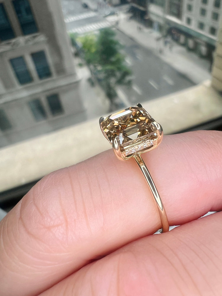 Alessia Champagne Diamond Ring With Hidden Halo - Yellow Gold