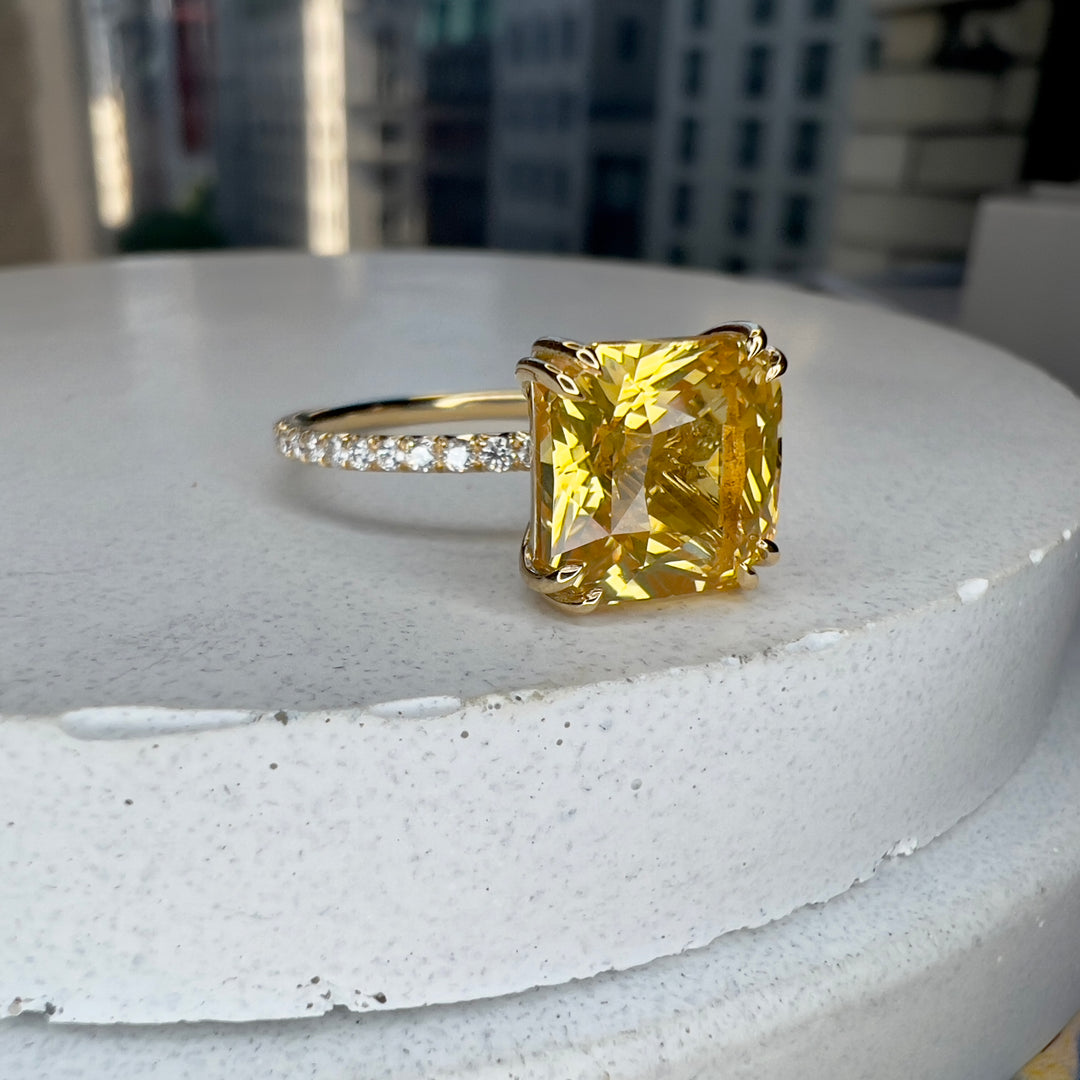 Yellow sapphire cushion cut ring discount