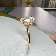 Side View Of Oval Lab Grown Diamond Delicate engagement Ring with Hidden Halo - Ultra Thin band