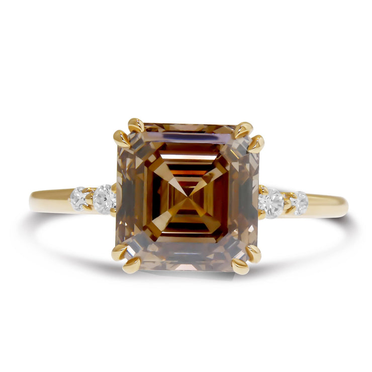 Reine Natural Asscher Champagne Diamond Engagement Ring - Yellow Gold- 2.64 carat