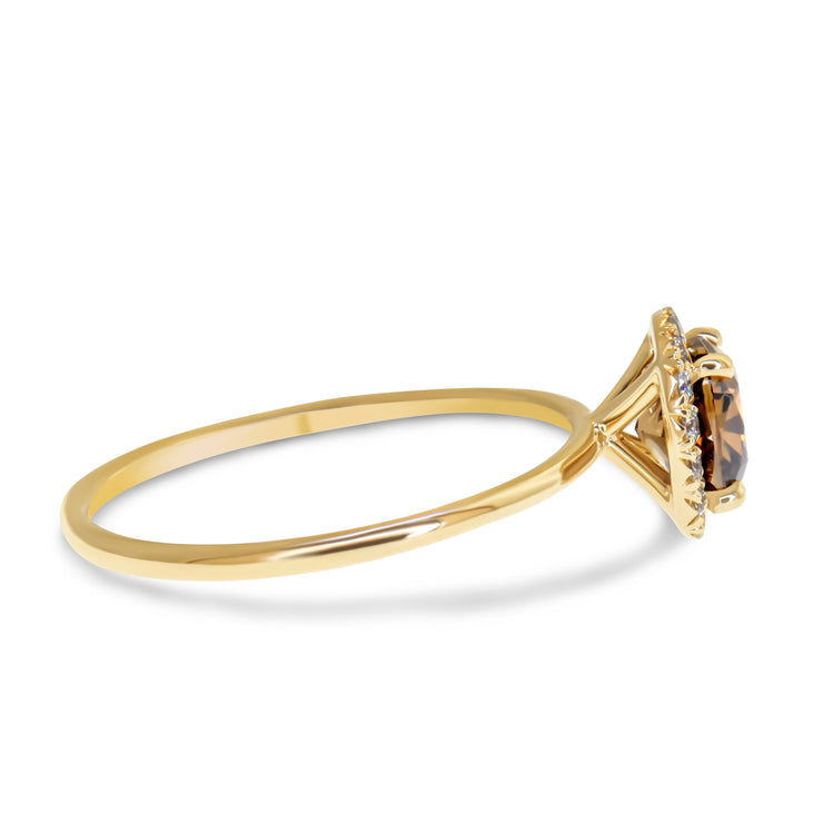 Emilia 1.02ct Natural Cushion-Cut Champagne Diamond Halo Engagement Ring Eco-Friendly 14k Yellow Gold Side View