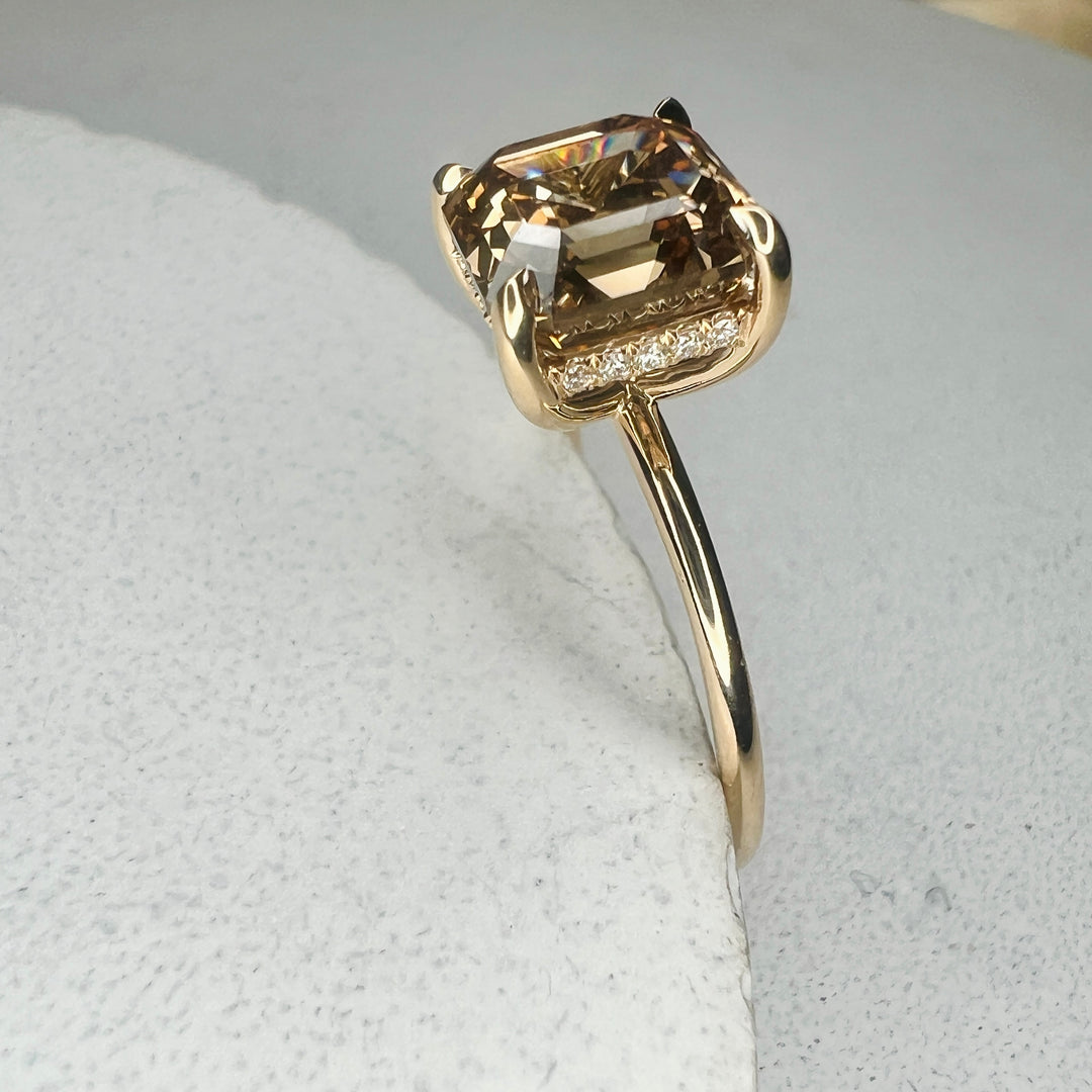 Alessia Champagne Diamond Ring With Hidden Halo - Yellow Gold