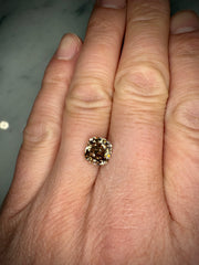 3.36 Carat Cushion Cut Natural Champagne Diamond Shown On Hand