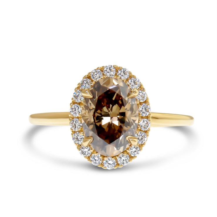 Emilia 1.07ct Natural Oval-Cut Champagne Diamond Halo Engagement Ring Eco-Friendly 14k Yellow Gold