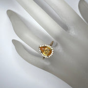 Yellow Sapphire Engagement Ring In Pear Shape Halo and Yellow Gold