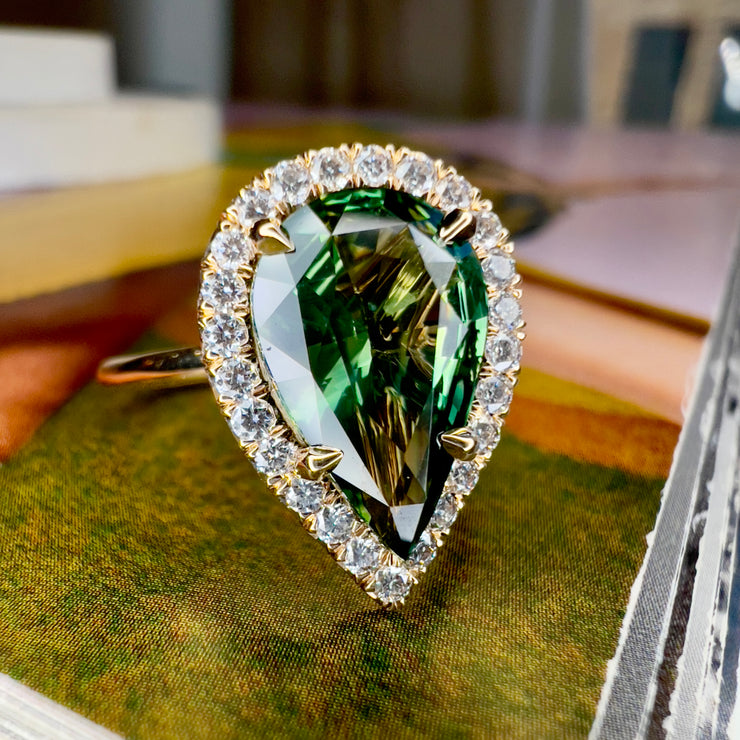 Art Deco 1.34ct Solitaire Round Green Sapphire & Diamond Wedding 18K V –  Treasurly by Dima Inc