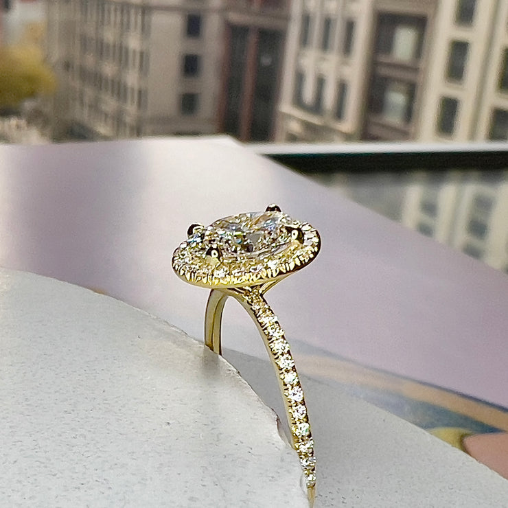 Delicate Halo Engagement Ring 18k Yellow Gold - 0.89 carat lab grown diamond - NYC