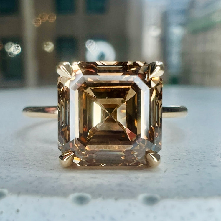 Alessia Champagne Diamond Ring With Hidden Halo - Yellow Gold