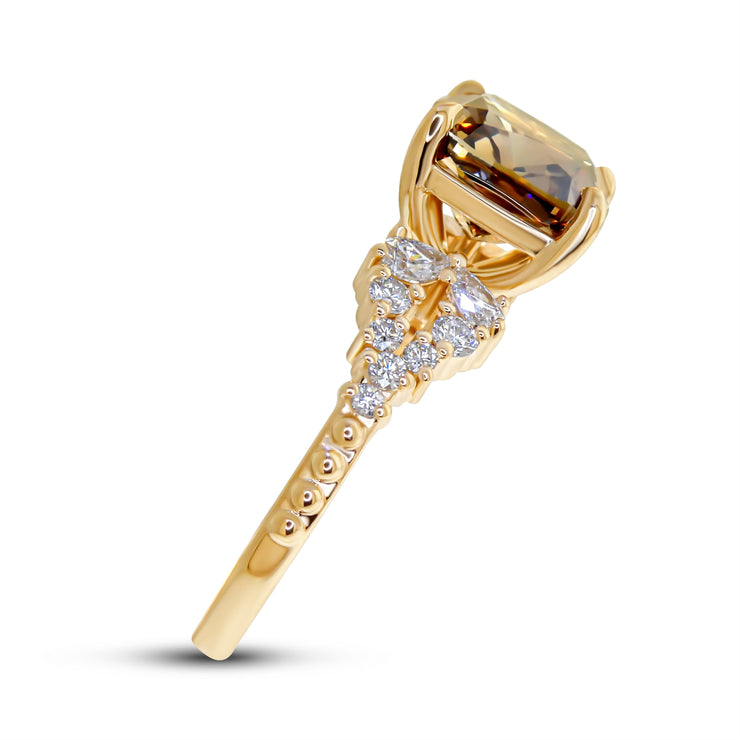 Angelique Cushion Cut Natural Champagne Diamond Engagement Ring (3.04ct) white background profile view
