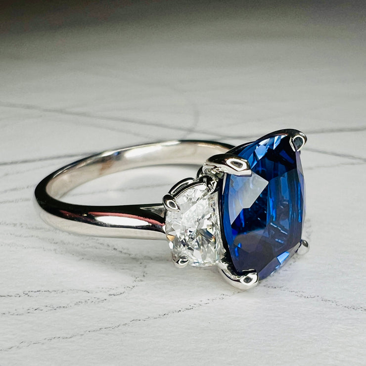 Alexandra 4 carat blue lab sapphire engagement ring with diamond accents. DANA WALDEN BRIDAL.