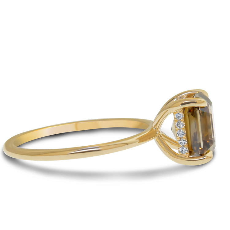 Alessia Champagne Diamond Ring With Hidden Halo - Yellow Gold