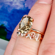 Viola Rose Cut Diamond Wedding Ring In Rose Gold Shown Worn With A 2 Carat Natural Champagne Diamond Engagement Ring