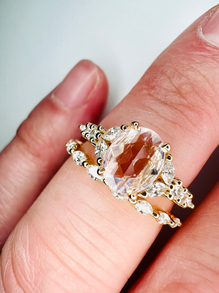 1.00 Carat Natural Oval Pale Peach Sapphire Engagement Ring