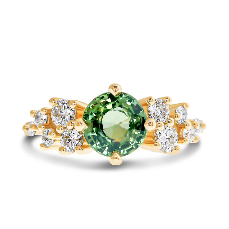 Sarai Natural 1.50 ct Green Sapphire Diamond Cluster Engagement Ring