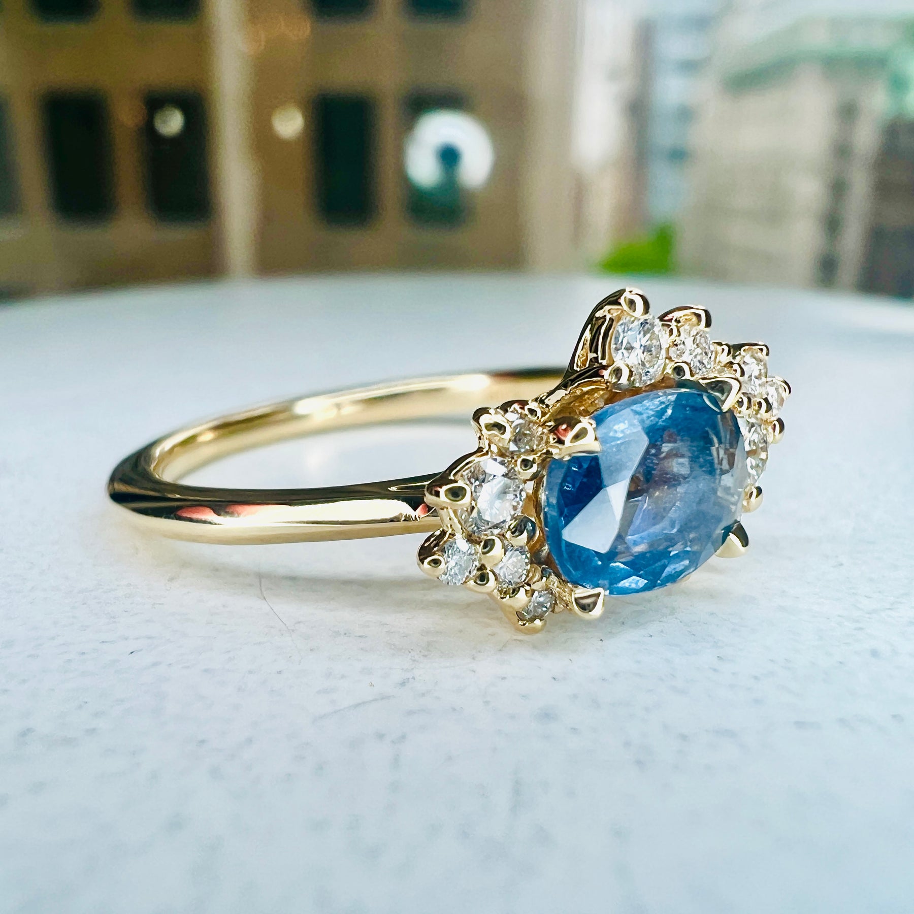 Astra Angel Rings Astra Natural Blue Sapphire Asymmetrical Cluster Engagement Ring